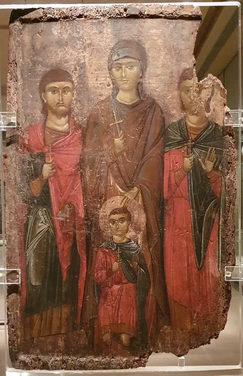 Byzantine icon of Saint Jerusalem with her three sons, 14th century
